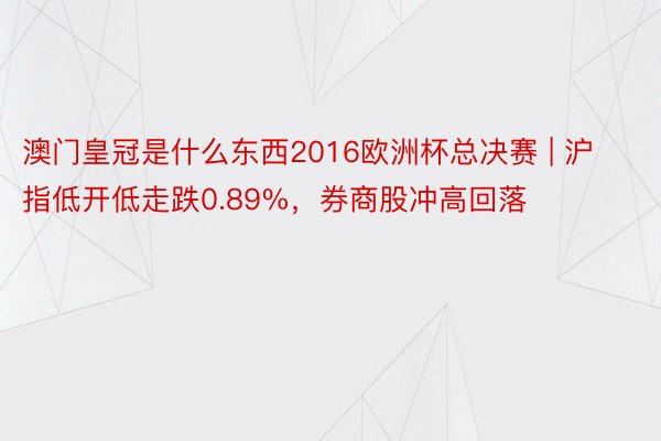 澳门皇冠是什么东西2016欧洲杯总决赛 | 沪指低开低走跌0.89%，券商股冲高回落