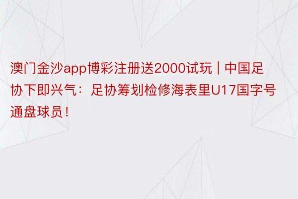 澳门金沙app博彩注册送2000试玩 | 中国足协下即兴气：足协筹划检修海表里U17国字号通盘球员！